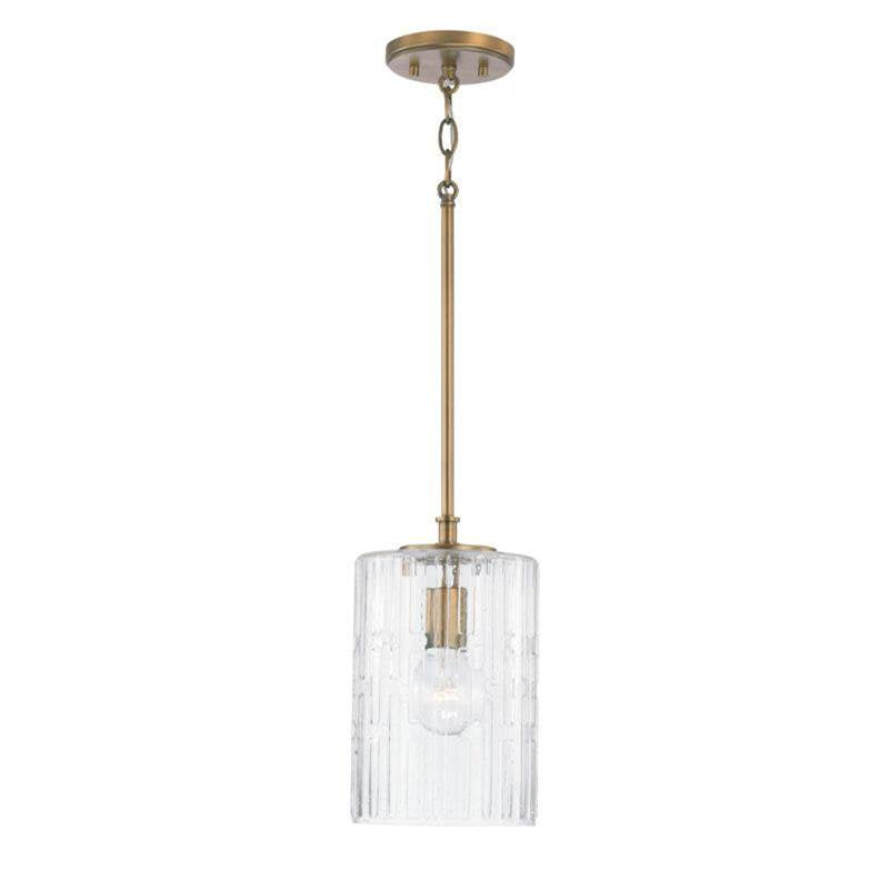 Capital Lighting Emerson 7'' W X 11.5'' H 1-light Pendant In Aged Brass With Embossed Seeded Glass