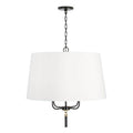 Capital Lighting Beckham 26'' W X 25.5'' H 4-light Drum Pendant Chandelier In Glossy Black And Aged Brass With White Fabric Shade