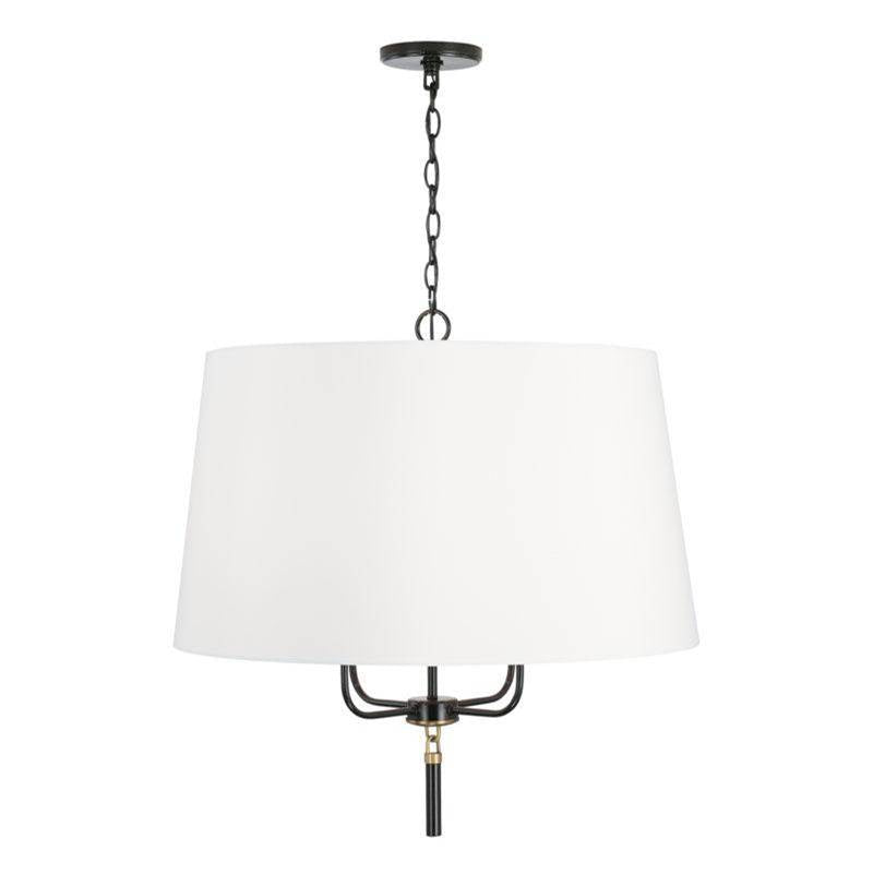 Capital Lighting Beckham 26'' W X 25.5'' H 4-light Drum Pendant Chandelier In Glossy Black And Aged Brass With White Fabric Shade