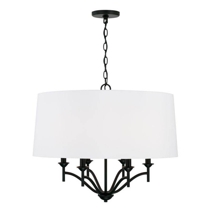 Capital Lighting Peyton 26'' W X 21'' H 6-light Drum Pendant Chandelier In Matte Black With White Fabric Shade