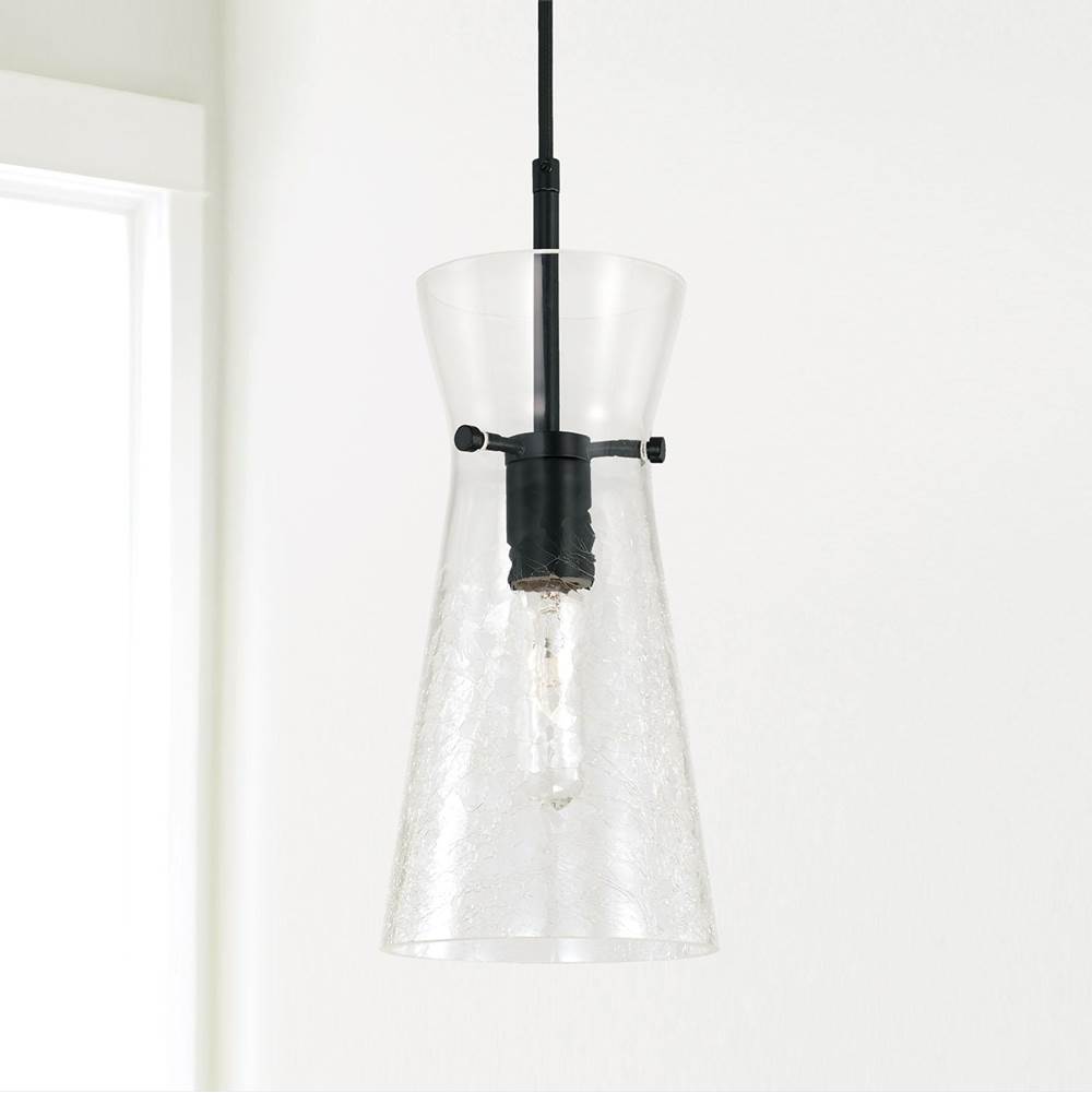 Capital Lighting Mila 6'' W X 14.5'' H 1-light Pendant In Aged Brass With Clear Half-crackle Tapered Glass