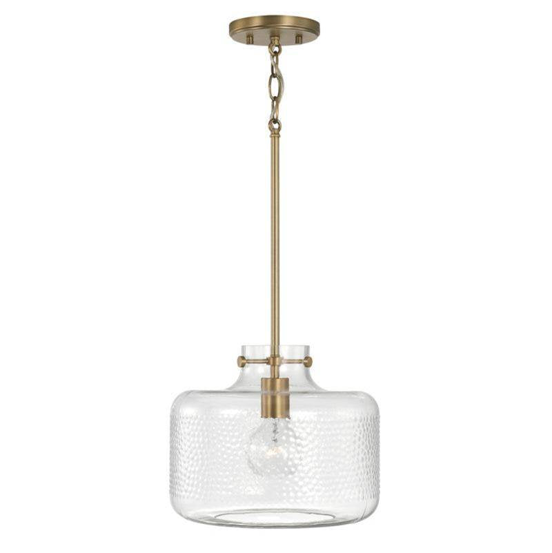 Capital Lighting Brighton 11.5'' W X 10'' H 1-light Pendant In Aged Brass With Clear Pebbled Glass