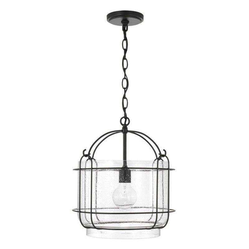 Capital Lighting Harmon 14'' W X 15'' H 1-light Pendant In Matte Black With Clear Seeded Glass And Outer Cage
