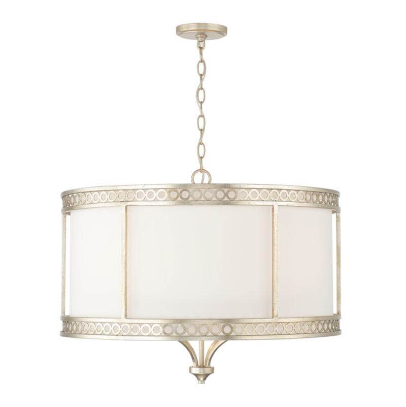 Capital Lighting Isabella 26'' W X 20'' H 4-light Drum Pendant Chandelier In Winter Gold With White Fabric Shade