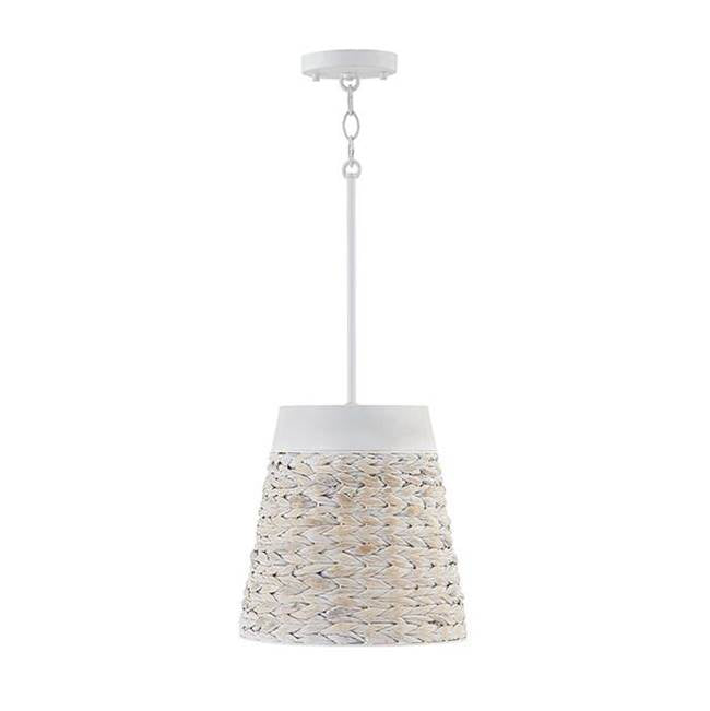 Capital Lighting 343911HW Chalk Wash 12'' W X 12'' H 1-light Small Pendant In White Chalk Wash Made With Handcrafted Mango Wood And Water Hyacinth Image 1