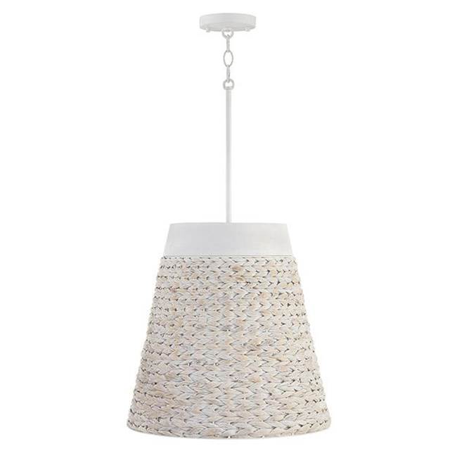 Capital Lighting 343941HW Chalk Wash 18'' W X 18'' H 4-light Medium Pendant In White Chalk Wash Made With Handcrafted Mango Wood And Water Hyacinth Image 1