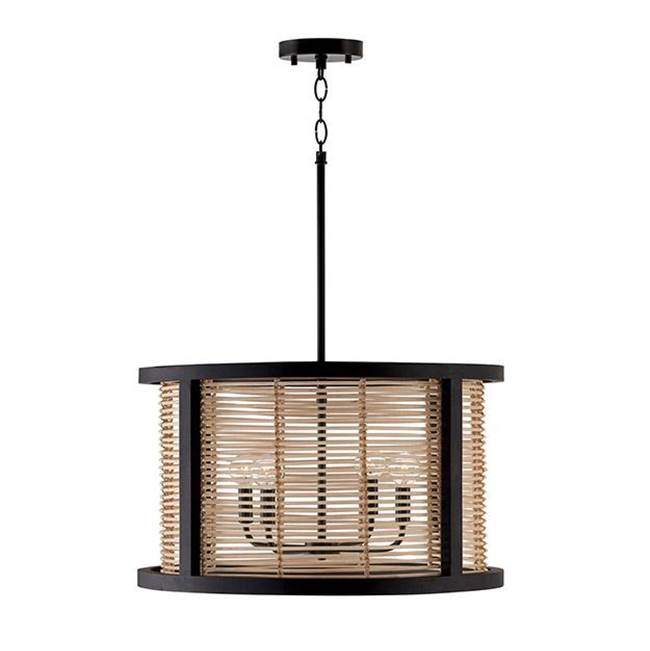 Capital Lighting 344061FK Flat Black 22'' W X 13'' H 4-light Pendant In Flat Black Made With Handcrafted Mango Wood And Rattan Image 1