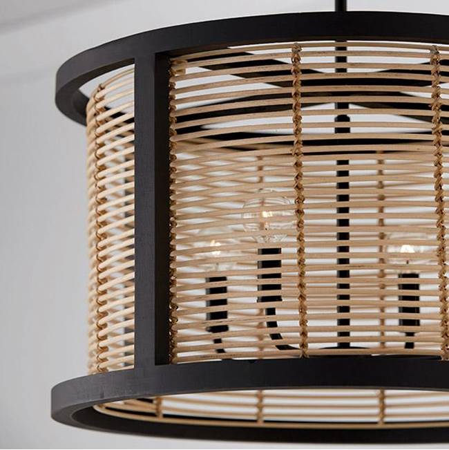 Capital Lighting Rico 22'' W X 13'' H 4-light Pendant In Flat Black Made With Handcrafted Mango Wood And Rattan