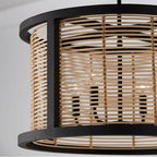 Capital Lighting Rico 22'' W X 13'' H 4-light Pendant In Flat Black Made With Handcrafted Mango Wood And Rattan