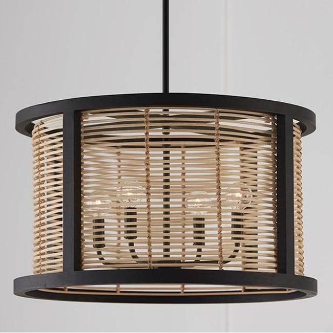 Capital Lighting 344061FK Flat Black 22'' W X 13'' H 4-light Pendant In Flat Black Made With Handcrafted Mango Wood And Rattan Image 2