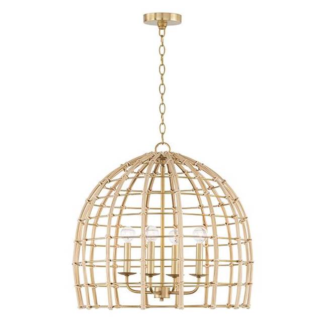 Capital Lighting 344141MA Matte Brass 23'' W X 22'' H 4-light Large Pendant In Matte Brass Made With Handcrafted Rattan Image 1