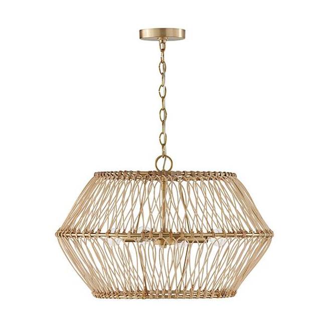 Capital Lighting 344142MA Matte Brass 24.25''w X 15.25''h 4-light Pendant In Matte Brass With Natural Rattan Image 1