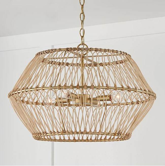 Capital Lighting 344142MA Matte Brass 24.25''w X 15.25''h 4-light Pendant In Matte Brass With Natural Rattan Image 2