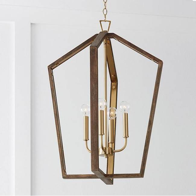 Capital Lighting 344541NM Nordic Wood,Matte Brass 20'' W X 27'' H 4-light Pendant In Nordic Wood And Matte Brass Made With Handcrafted Mango Wood Image 2