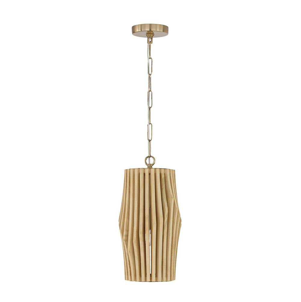Capital Lighting 344613BWB Blonde Wood,Matte Brass 8.75'' W X 17.25'' H 1-light Pendant In Matte Brass And Handcrafted Blonde Mango Wood Image 1
