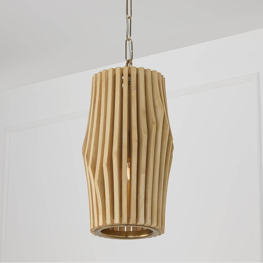 Capital Lighting Archer 8.75'' W X 17.25'' H 1-light Pendant In Matte Brass And Handcrafted Blonde Mango Wood