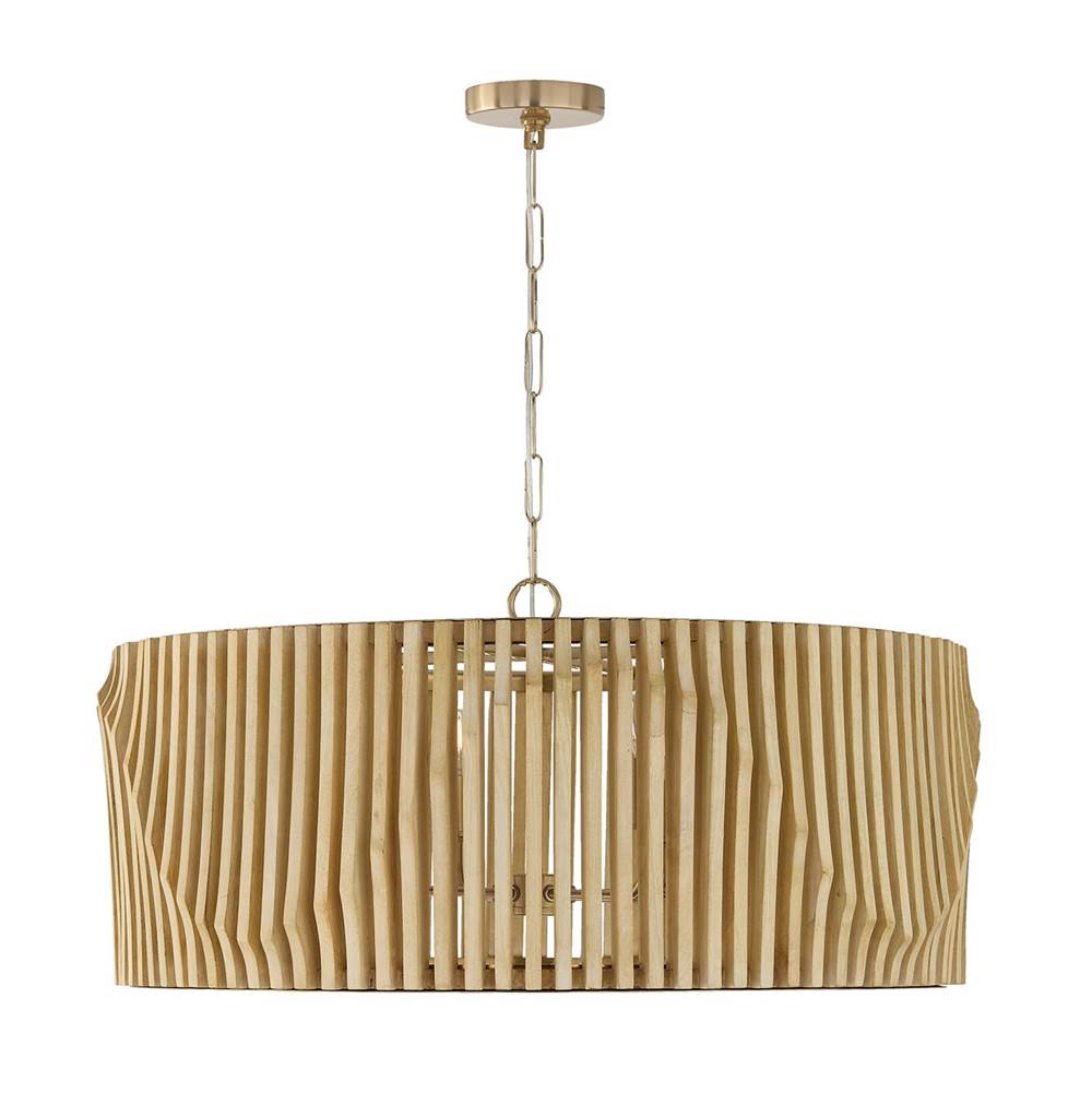 Capital Lighting 344664BWB Blonde Wood,Matte Brass 32.25'' W X 14.5'' H 6-light Pendant In Matte Brass And Handcrafted Blonde Mango Wood Image 1