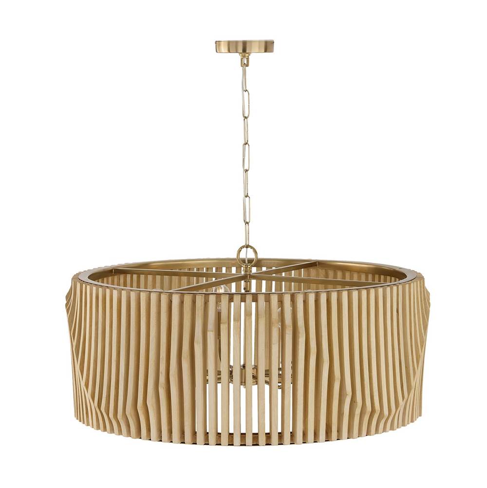 Capital Lighting 344664BWB Blonde Wood,Matte Brass 32.25'' W X 14.5'' H 6-light Pendant In Matte Brass And Handcrafted Blonde Mango Wood Image 2