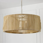 Capital Lighting Archer 32.25'' W X 14.5'' H 6-light Pendant In Matte Brass And Handcrafted Blonde Mango Wood