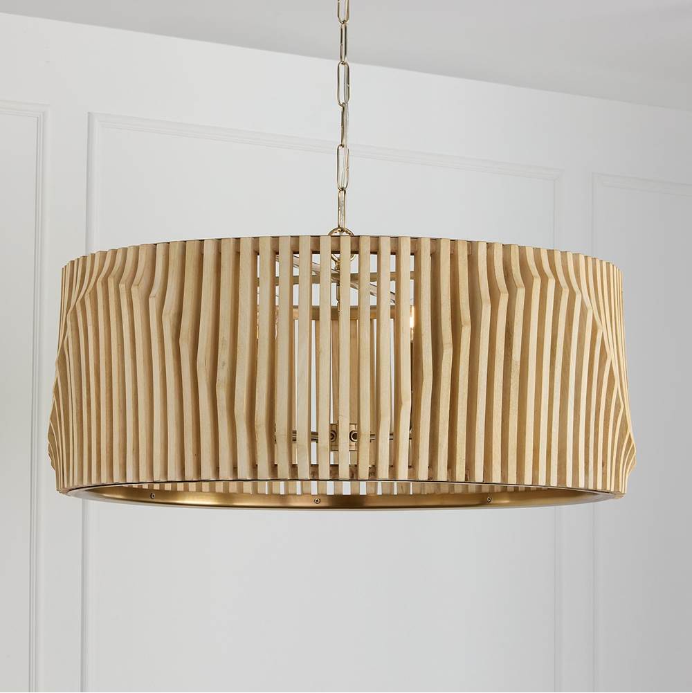 Capital Lighting 344664BWB Blonde Wood,Matte Brass 32.25'' W X 14.5'' H 6-light Pendant In Matte Brass And Handcrafted Blonde Mango Wood Image 3