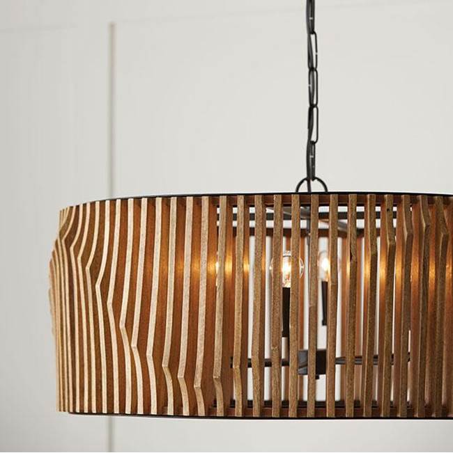 Capital Lighting Archer 32.25'' W X 14.5'' H 6-light Pendant In Matte Brass And Handcrafted Blonde Mango Wood