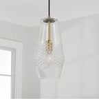 Capital Lighting 345011AD Aged Brass 7'' W X 14'' H 1-light Pendant In Aged Brass With Diamond Embossed Glass And Black Braided Cord Image 2