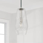 Capital Lighting 345011BN Brushed Nickel 7'' W X 14'' H 1-light Pendant In Brushed Nickel With Diamond Embossed Glass And Black Braided Cord Image 2