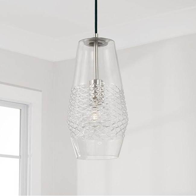 Capital Lighting 345011BN Brushed Nickel 7'' W X 14'' H 1-light Pendant In Brushed Nickel With Diamond Embossed Glass And Black Braided Cord Image 2