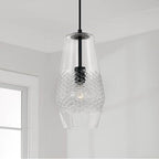 Capital Lighting 345011MB Matte Black 7'' W X 14'' H 1-light Pendant In Matte Black With Diamond Embossed Glass And Black Braided Cord Image 2