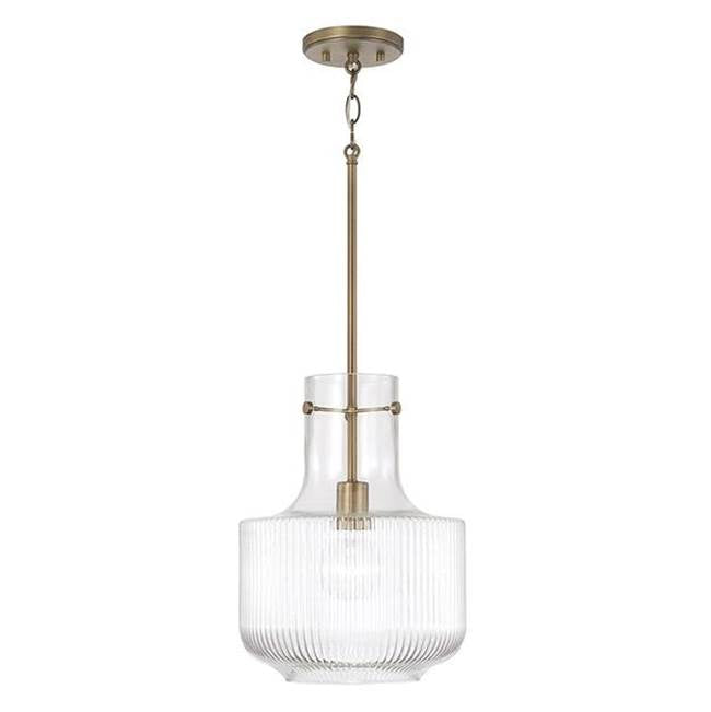 Capital Lighting 345111AD Aged Brass 11'' W X 15'' H 1-light Pendant In Aged Brass With Clear Fluted Glass Image 1