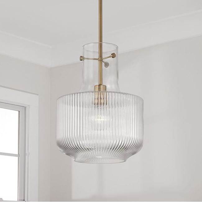 Capital Lighting 345111AD Aged Brass 11'' W X 15'' H 1-light Pendant In Aged Brass With Clear Fluted Glass Image 2