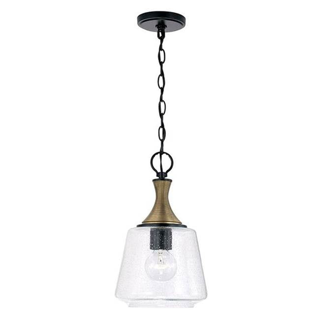 Capital Lighting 345611KB Matte Black,Brass 7'' W X 14'' H 1-light Pendant In Matte Black With Diamond Embossed Glass And Black Braided Cord Image 1
