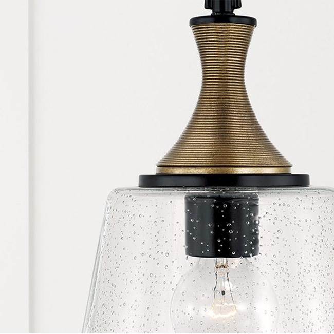 Capital Lighting Amara 7'' W X 14'' H 1-light Pendant In Matte Black With Diamond Embossed Glass And Black Braided Cord