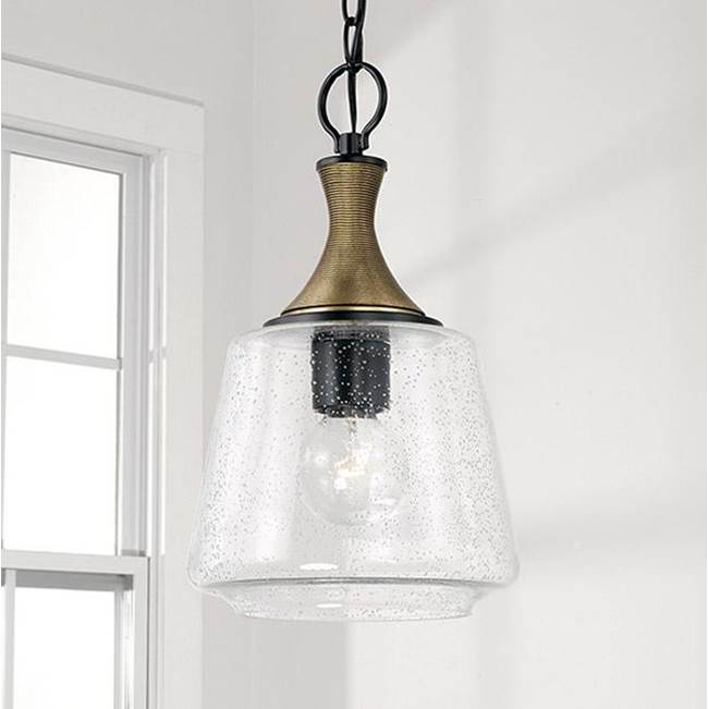 Capital Lighting 345611KB Matte Black,Brass 7'' W X 14'' H 1-light Pendant In Matte Black With Diamond Embossed Glass And Black Braided Cord Image 2
