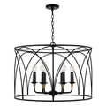 Capital Lighting 345661KB Matte Black,Brass 28'' W X 20.5'' H 6-light Drum Pendant In Matte Black With Brass Wrapped Detail Image 1