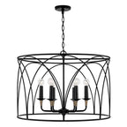 Capital Lighting 345661KB Matte Black,Brass 28'' W X 20.5'' H 6-light Drum Pendant In Matte Black With Brass Wrapped Detail Image 1