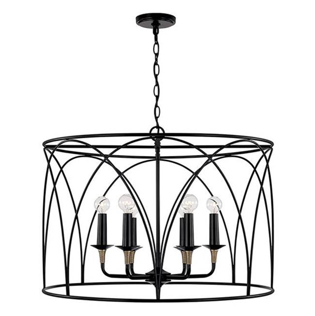 Capital Lighting 345661KB Matte Black,Brass 28'' W X 20.5'' H 6-light Drum Pendant In Matte Black With Brass Wrapped Detail Image 1