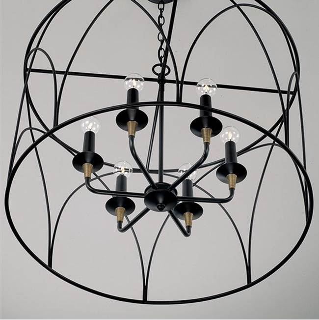 Capital Lighting Amara 28'' W X 20.5'' H 6-light Drum Pendant In Matte Black With Brass Wrapped Detail