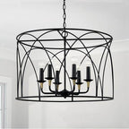 Capital Lighting 345661KB Matte Black,Brass 28'' W X 20.5'' H 6-light Drum Pendant In Matte Black With Brass Wrapped Detail Image 2