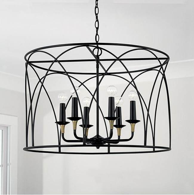 Capital Lighting 345661KB Matte Black,Brass 28'' W X 20.5'' H 6-light Drum Pendant In Matte Black With Brass Wrapped Detail Image 2