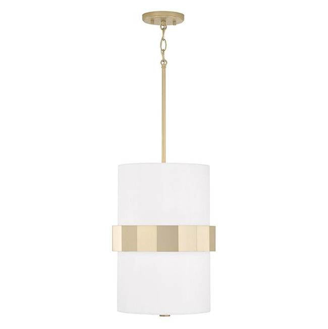 Capital Lighting 346221SF Soft Gold 12'' W X 18'' H 2-light Drum Pendant In Soft Gold With White Fabric Shade And Frosted Glass Diffuser Image 1