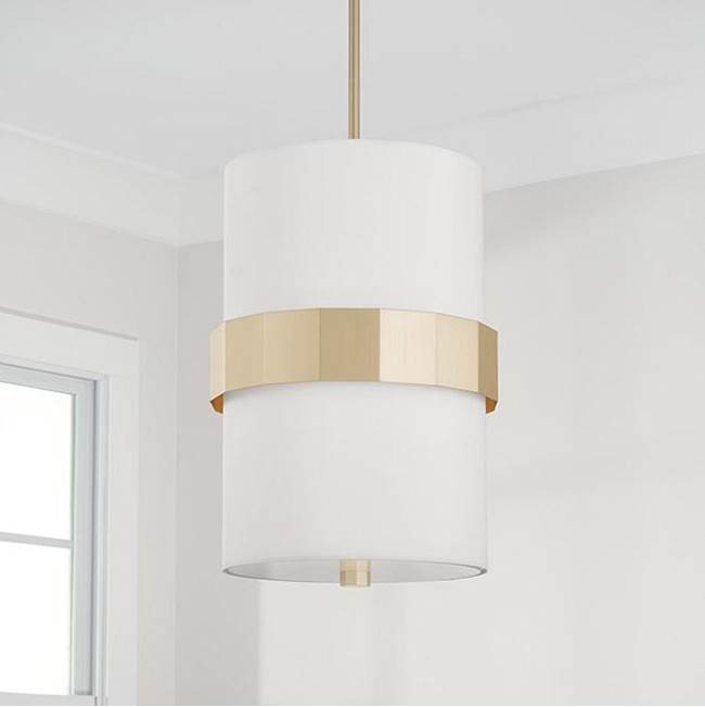 Capital Lighting 346221SF Soft Gold 12'' W X 18'' H 2-light Drum Pendant In Soft Gold With White Fabric Shade And Frosted Glass Diffuser Image 2
