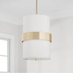 Capital Lighting 346221SF Soft Gold 12'' W X 18'' H 2-light Drum Pendant In Soft Gold With White Fabric Shade And Frosted Glass Diffuser Image 2