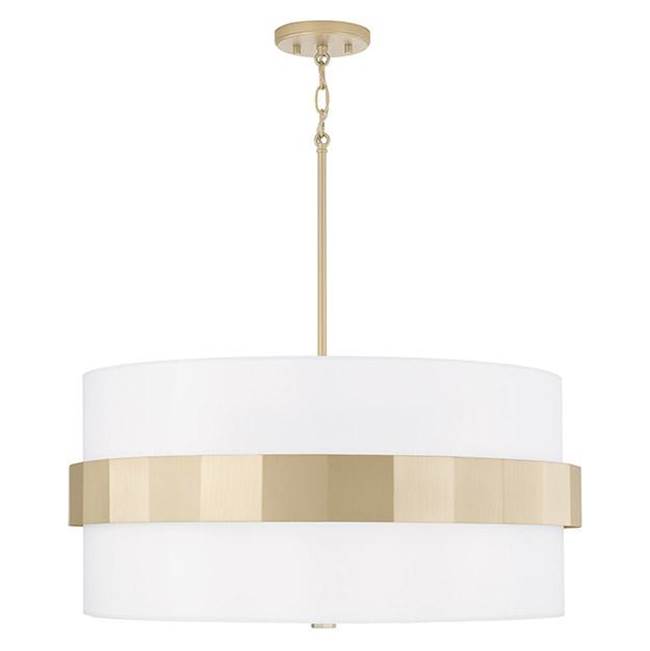 Capital Lighting 346241SF Soft Gold 26'' W X 13.5'' H 4-light Drum Pendant In Soft Gold With White Fabric Shade And Frosted Glass Diffuser Image 1