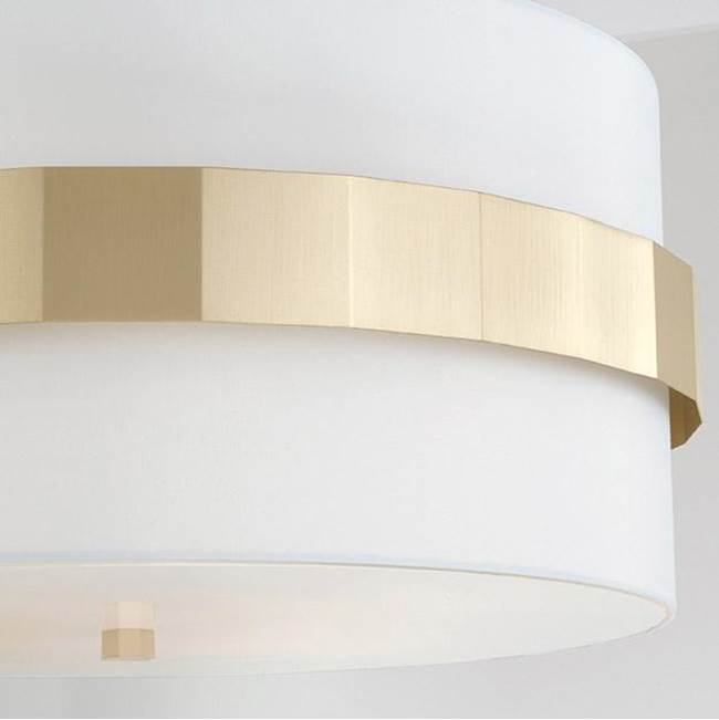 Capital Lighting Sutton 26'' W X 13.5'' H 4-light Drum Pendant In Soft Gold With White Fabric Shade And Frosted Glass Diffuser