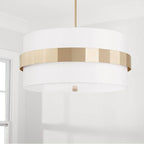 Capital Lighting 346241SF Soft Gold 26'' W X 13.5'' H 4-light Drum Pendant In Soft Gold With White Fabric Shade And Frosted Glass Diffuser Image 2