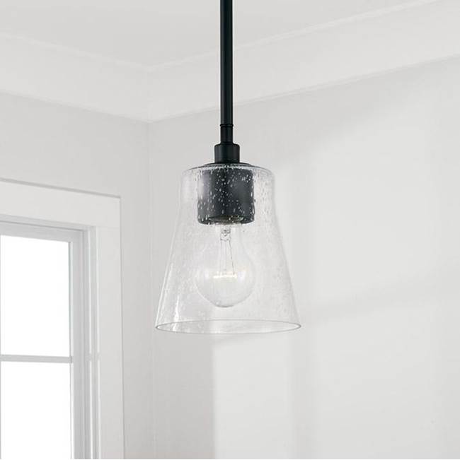 Capital Lighting 346911MB-533 Matte Black 5.5'' W X 8'' H 1-light Mini Pendant In Matte Black With Clear Seeded Glass Image 2