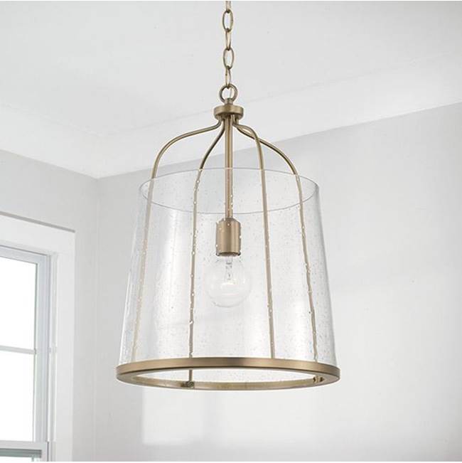 Capital Lighting 347011AD Aged Brass 14'' W X 19'' H 1-light Pendant In Aged Brass With Clear Seeded Glass Image 2
