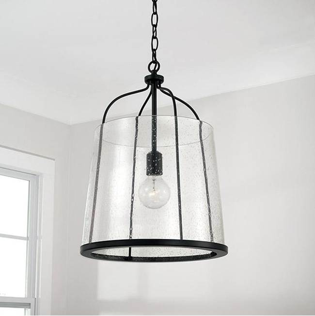 Capital Lighting 347011MB Matte Black 14'' W X 19'' H 1-light Pendant In Matte Black With Clear Seeded Glass Image 2
