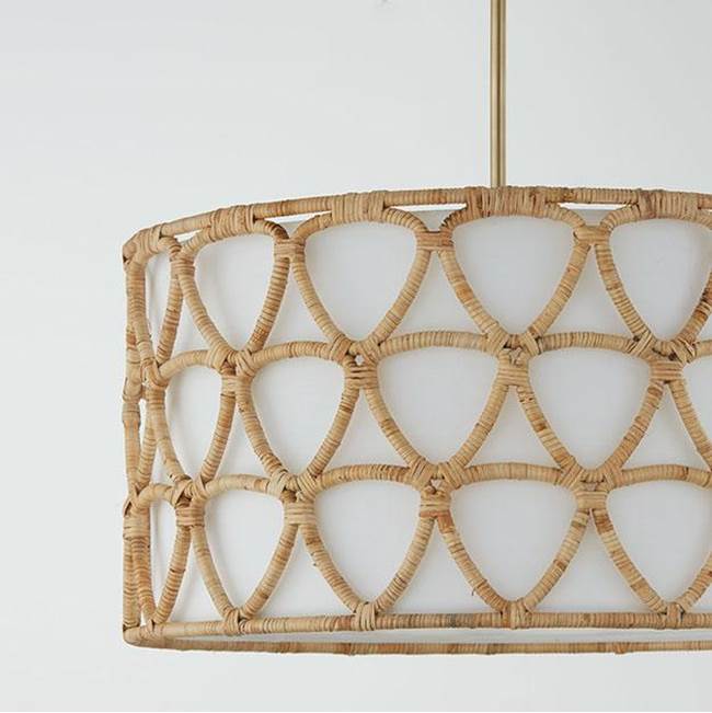 Capital Lighting Tulum 24.5''w X 24''h 4-light Pendant In Matte Brass With White Fabric Shade And Hand-wrapped Natural Rattan